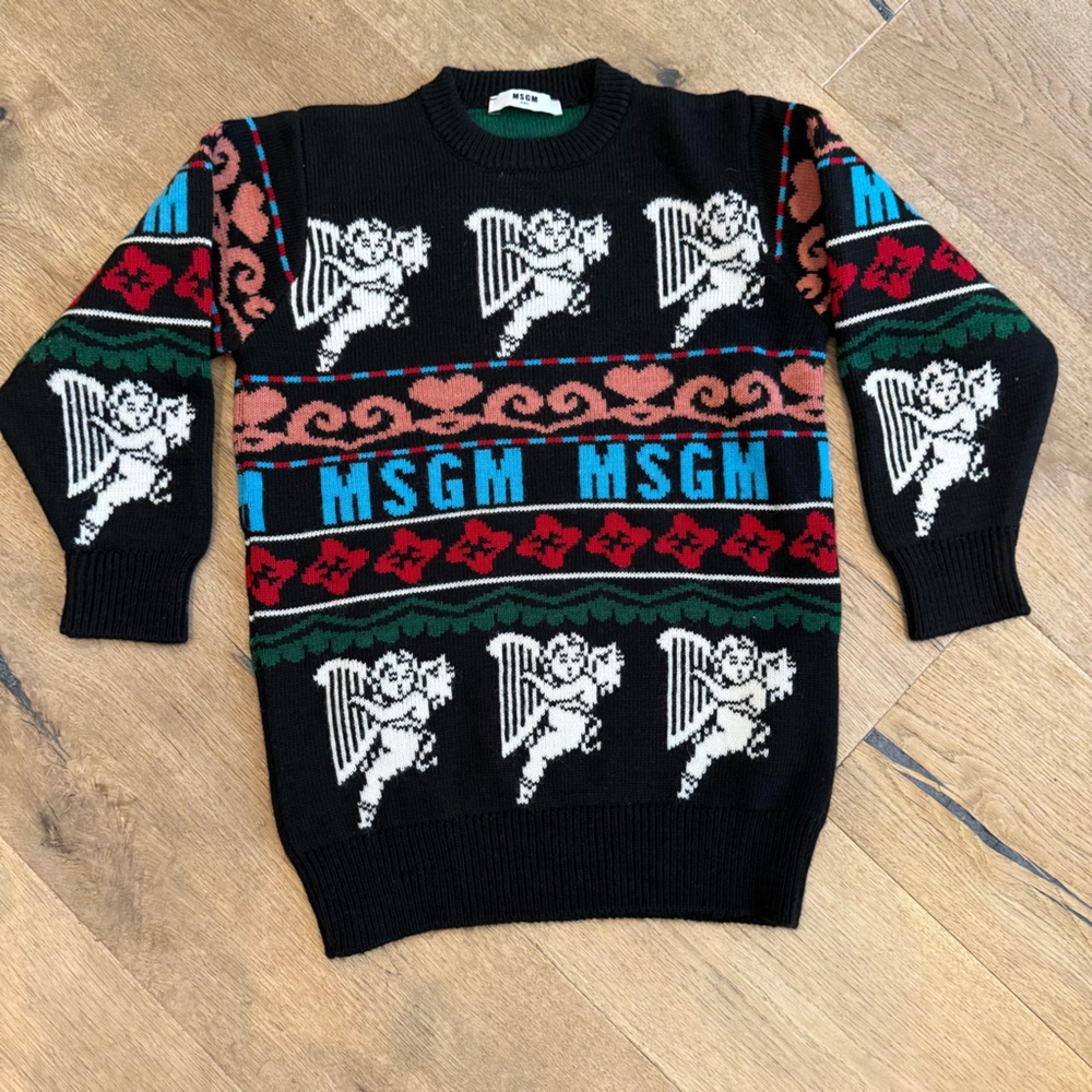 MSGM NWOT Black and Red Crewneck Sweater dress with Vintage Flair